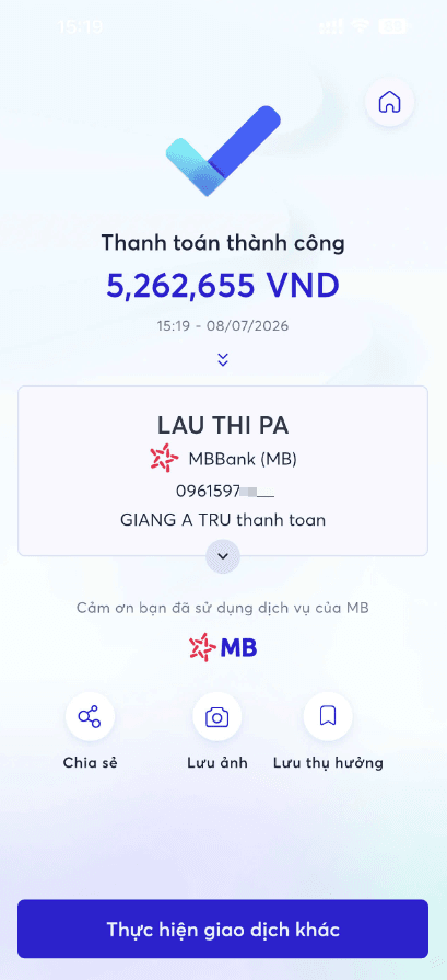 Biên lai chuyển khoản hoa hồng cho CTV qua MBBank