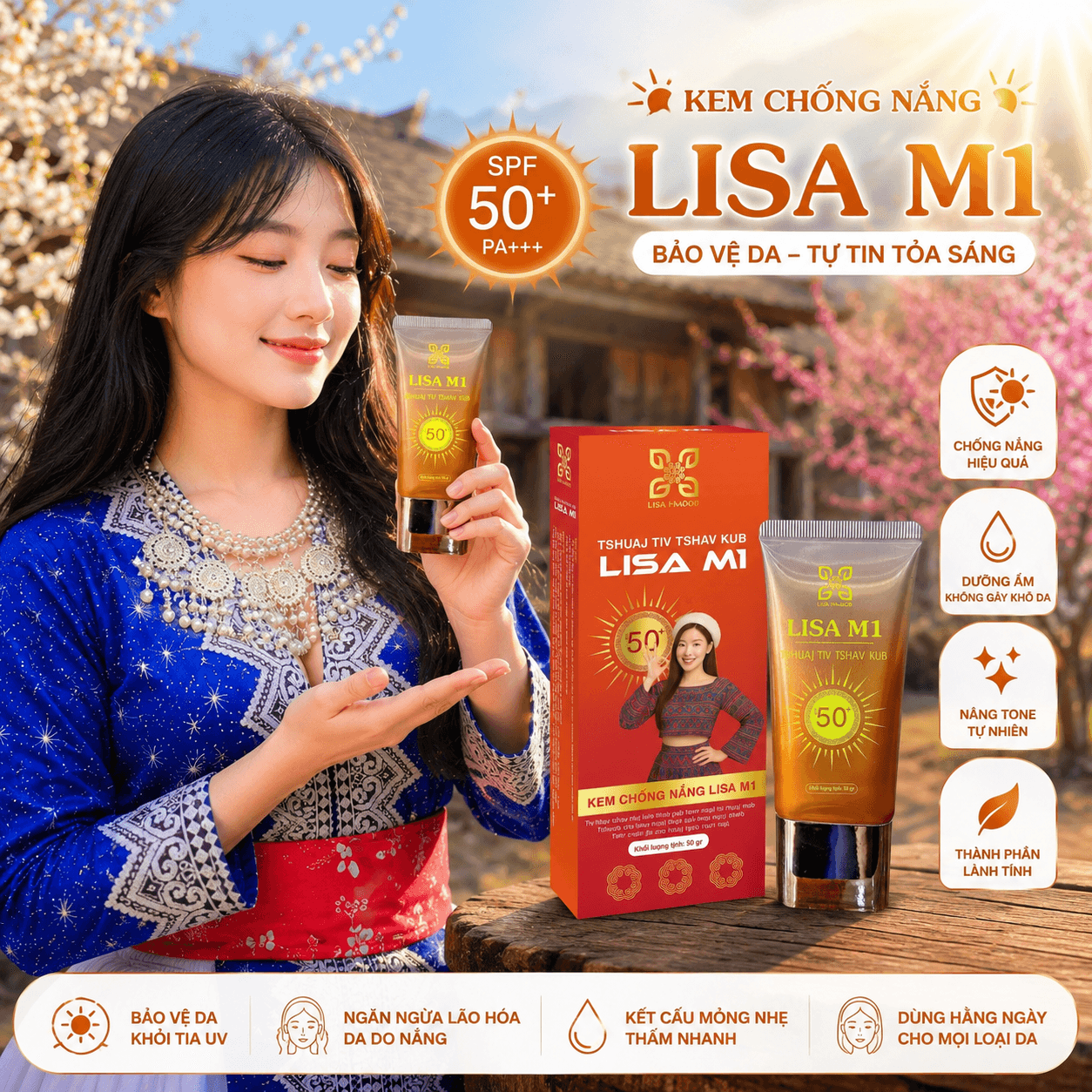 Khoom Tiv Tshav - Kem Chống Nắng Lisa M1 | Bảo Vệ Da – Dưỡng Ẩm – Nâng Tone Tự Nhiên